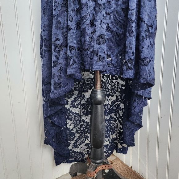 DressyStar Womens Halter Floral Lace Hi-Lo Party Dress Navy M Blue Sleeveless - Picture 4 of 14